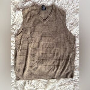 George Urban Khaki V Neck Sweater Vest Size XL Preppy Layering